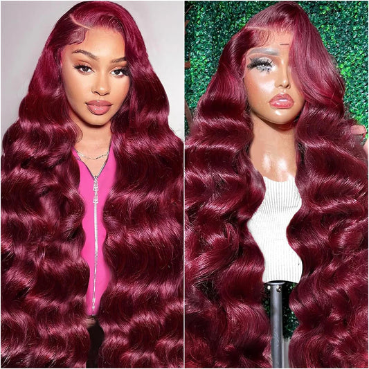 13x6 HD Lace Frontal 220 Density 99J Burgundy Body Wave Human Hair Wig 13x4 Lace Front Brazilian PrePlucked Wigs For Black Women LadyShow.Store