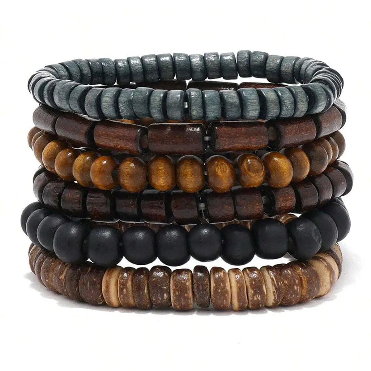 6/4PCS 3Style PU Wodeen Braided Wrap Leather Bracelet for Men Vintage Life Wood Beads Fashion Male Armband Pi-Mart