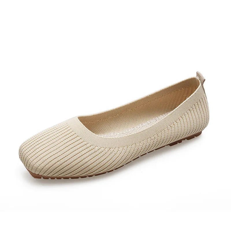 Women Leisure Flats Summer Autumn Flat Shoes Breathable Knitted Square Toe Slip-on Female Daily Walking Driving Loafers Pi-Mart