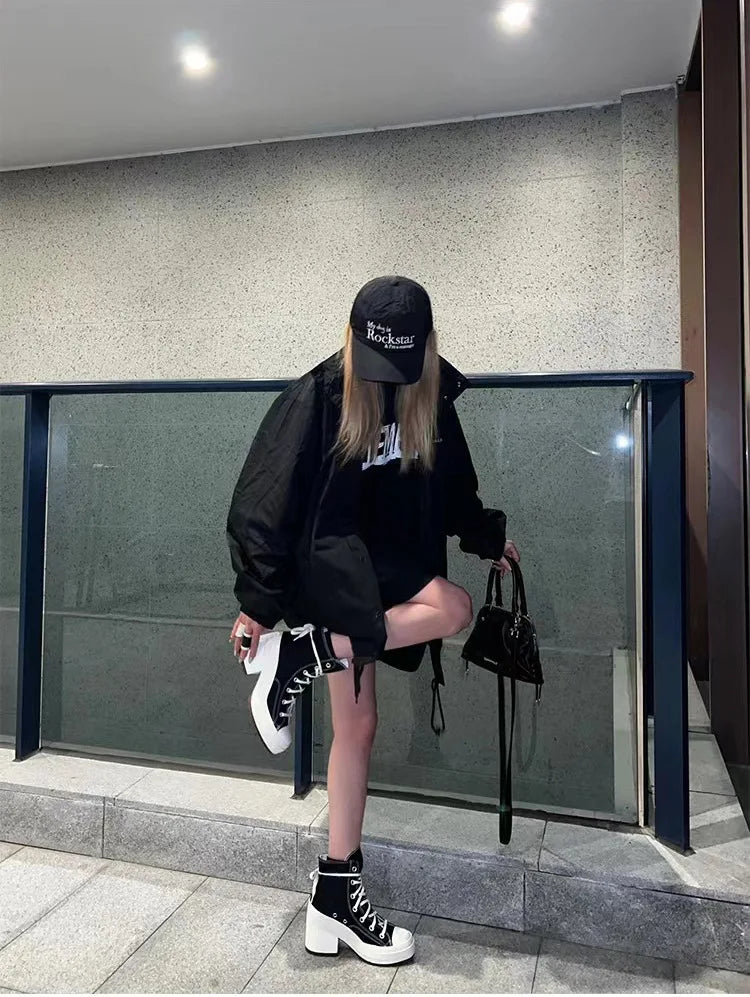 Women Platform Sneakers Canvas Shoes Personalized Luxry Heels Skateboard Lace Up Casual Fashion Outdoor Sneakers Pi-Mart