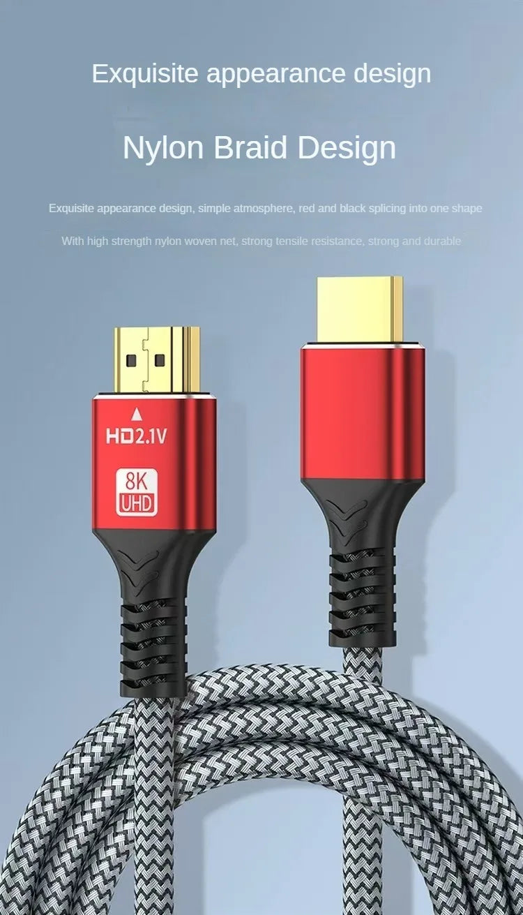 8K HDMI2.1 Cable High Speed HDMI 8K Cable 60HZ 2.1V 4K 144HZ 3D TV Computer Monitor Projector PS Game Console Audio And Video Pi-Mart