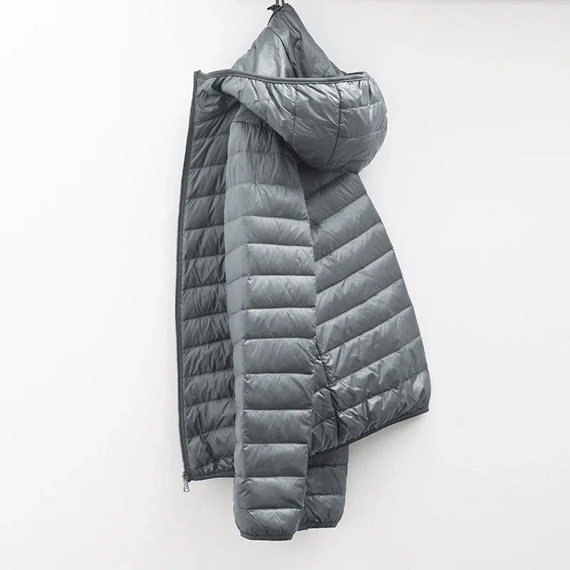 2024 Men Winter Coat Fashion Hooded White Duck Down Jackets Plus Size Ultralight Down Coat Portable Slim Down Parkas LadyShow.Store
