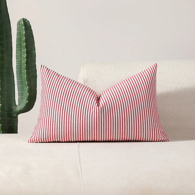 Classical Striped Cushion Cover 45x45cm Hawthorn Red Ivory Recycle Polyester Fabric Pillow Cover Indoor Outdoor Home Decoration Pi-Mart