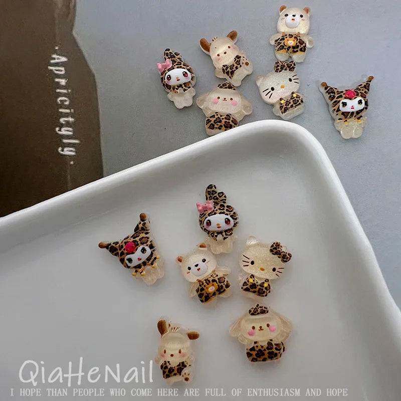 50Pcs Leopard Sanrio 3D Resin Nail Charms Mixed Kuromi My Melody Kitty Nail Parts DIY Manicure Decor Accessories Pi-Mart