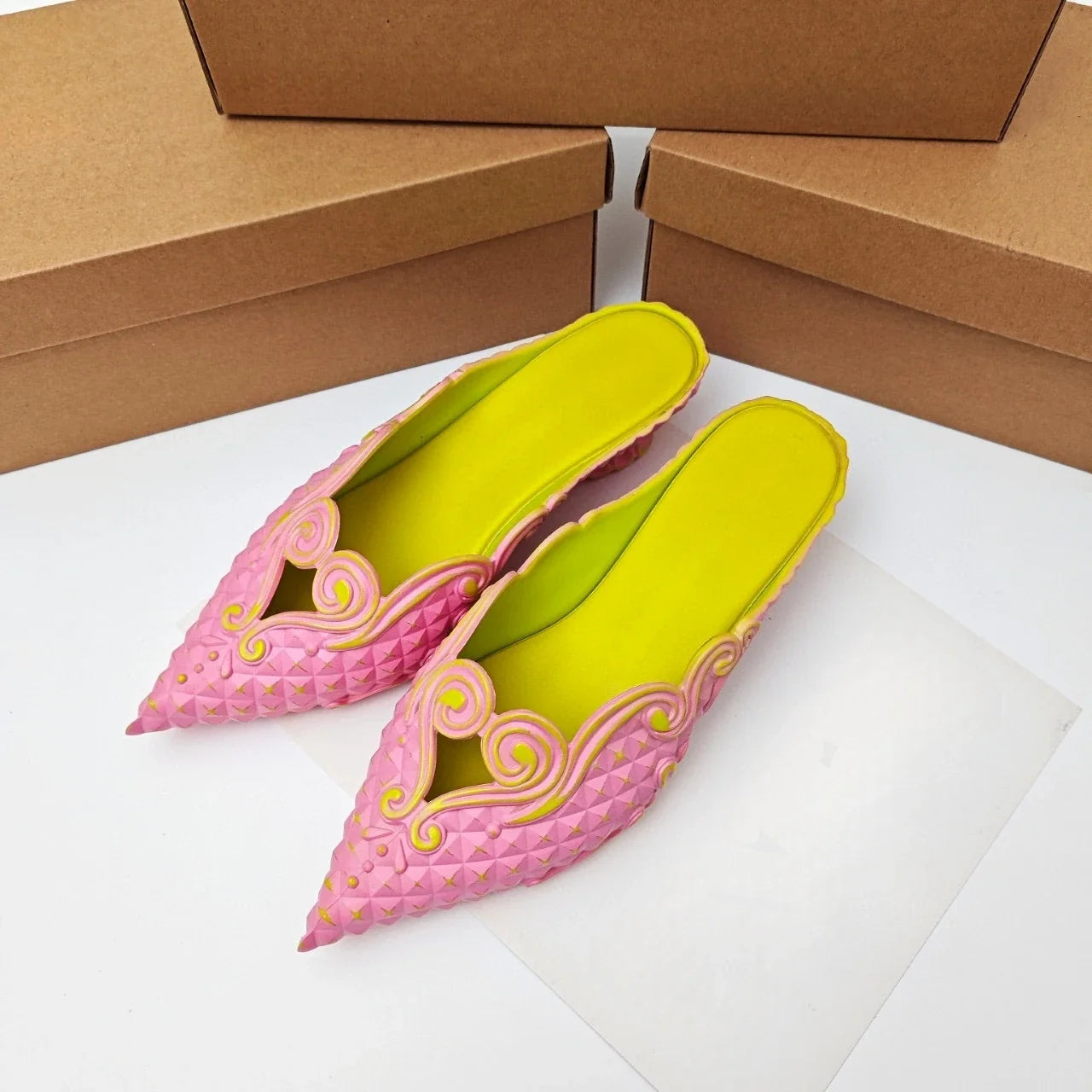 Original Brand Style Women Pointed-toe Crystal High Heel Slippers  Girl Retro Elegance Slippe Ladies Fashion witch Summer Slides LadyShow.Store