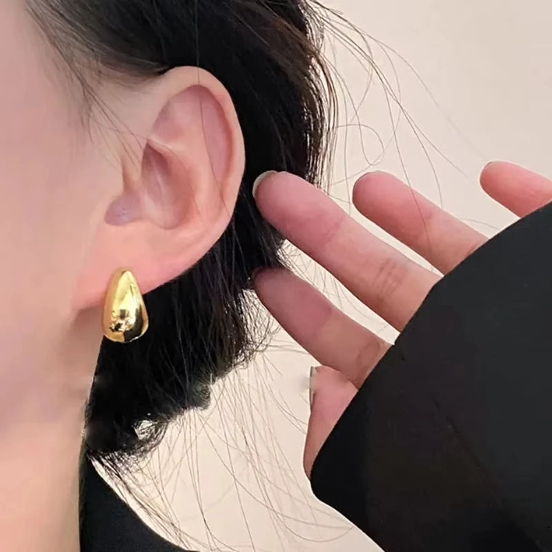 Stainless Steel Smooth Metal Chunky Hoop Earrings for Women Fashion Round Circle Hoops Statement Earrings Trendy Jewelry Pi-Mart