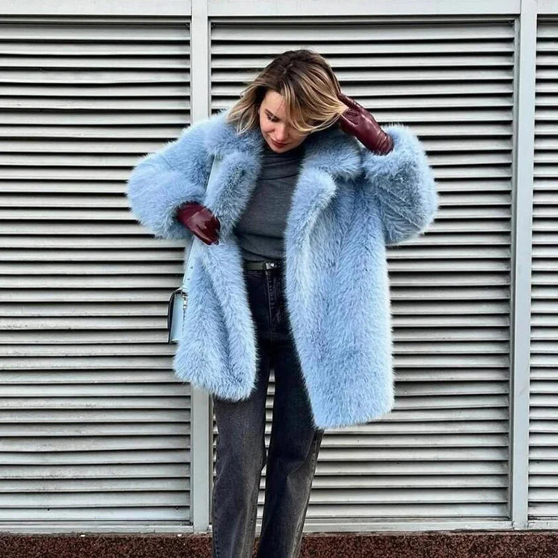 Neo Mint Women Winter 2024 High Quality Luxury Faux Fur Coat Thicken Warm Overcoat Outerwear Hot Girls Solid Long Fox Fur Jacket LadyShow.Store