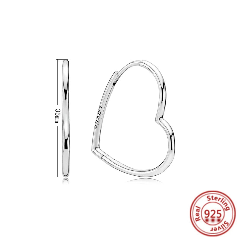 Hot Sale 925 Sterling Silver Heart Earrings Fit Original Charms Hoop Earrings For Women Girls Stud Earring Fine Jewelry Gifts Pi-Mart