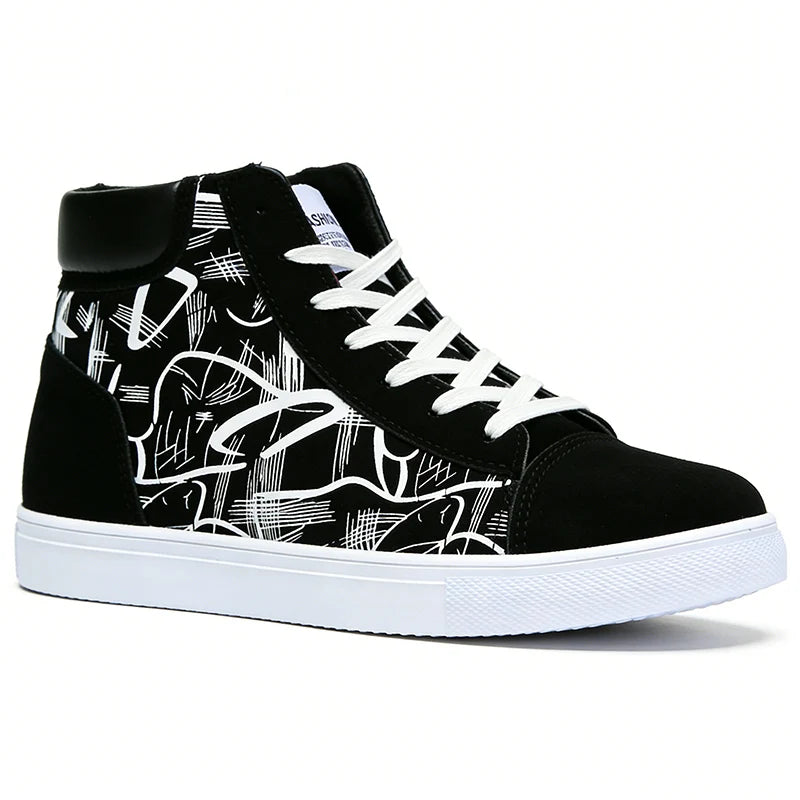 Street Style Fashion Sneakers Mens Casual Shoes Flat Breathable High top Black Red Brand Male Footwear Pi-Mart