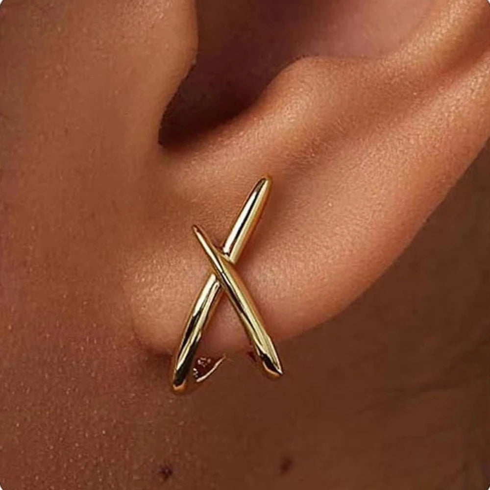 LATS Trendy Gold Color Cross Stud Earrings for Women Dainty Simple Minimalist Earring Fashion Jewelry Party Gifts Wholesale Pi-Mart