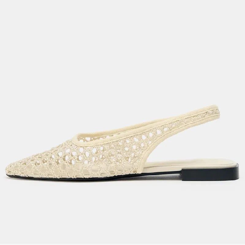 Weave Mesh Breathable Mules Sandals for Women Summer New Slingback Beach Shoes Casual Square Toe Fashion Ballet Flats Ladies LadyShow.Store