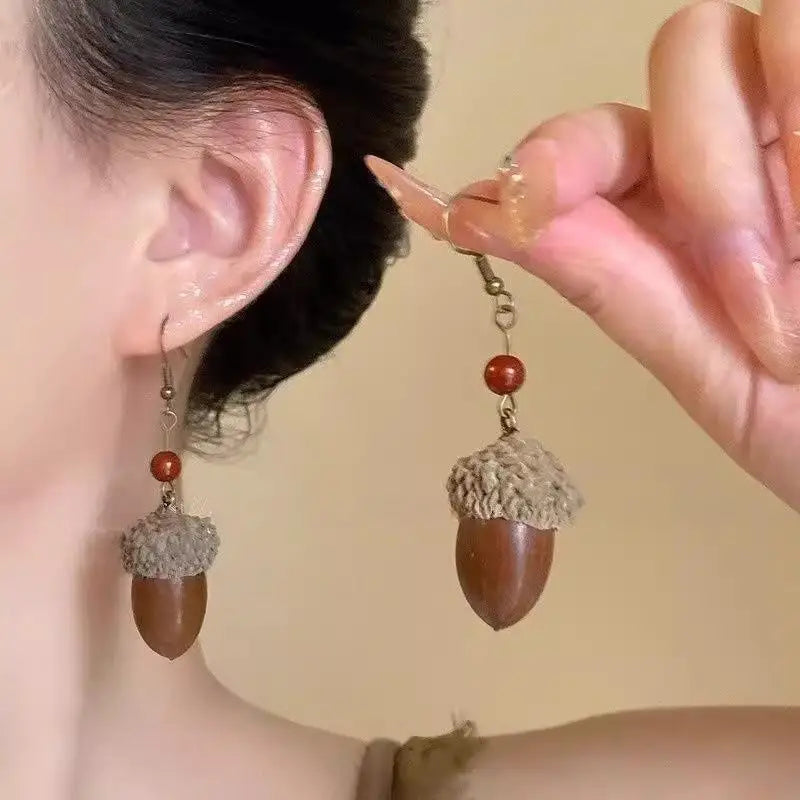 1Pair Vintage Wooden Plant Earring For Women Creative Natural Plant Dried Fruits Drop Earrings Ethnic Jewelry Pi-Mart