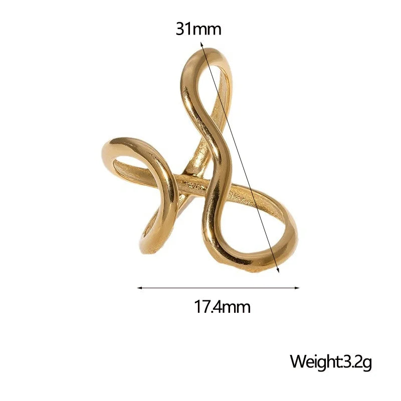 Fashion Stainless Steel Waterproof Open Ring Personality Charms PVD Real Gold 18K Plated Trendy Jewelry for Women Pi-Mart