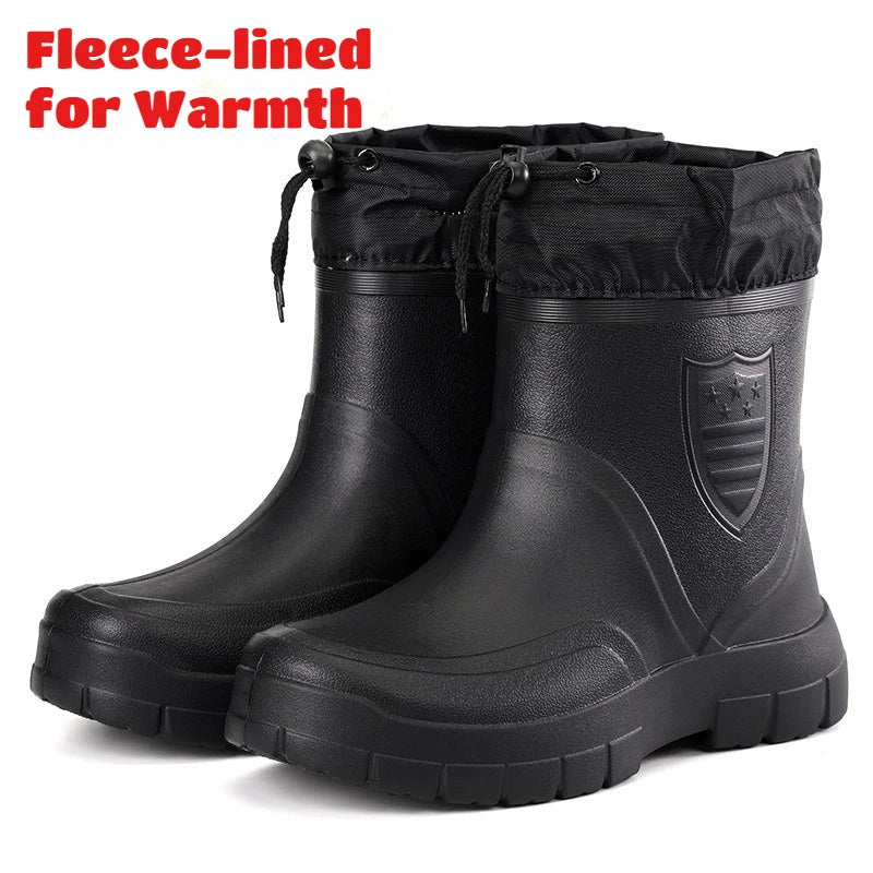 Large Size Autumn Winter Fashionable Cotton Low Cut Fleece Rain Boots Lightweight Waterproof Windproof Anti Slip Warm Rain Boots Pi-Mart