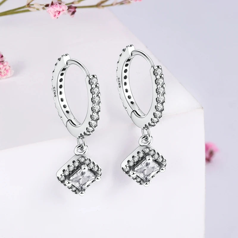 Genuine 925 Sterling Silver Love Feather Earrings Fit Original Charms Hoop For Women Girls Stud Earring Fine Jewelry Gifts Pi-Mart
