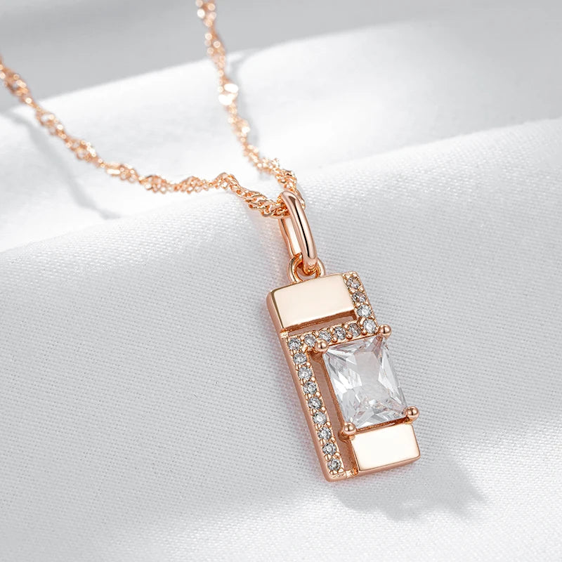 Kinel Classic Square Pendant Necklace For Women 585 Rose Gold Color With Natural Zircon Accessories Simple Pendant Daily Jewelry Pi-Mart
