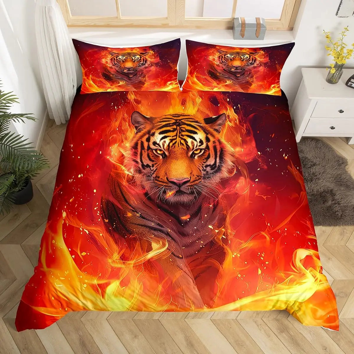 Tiger Duvet Cover Twin Queen African Animal Bedding Set Wild Safari Animal Comforter Cover for Child Teen Adult Bedroom Decor Pi-Mart