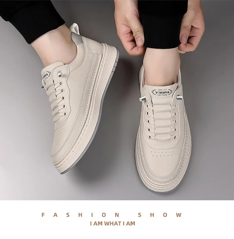 New Large Size 38-48 Leather Men's Sneakers Fashion Casual Men's Platform Sneakers Spring Autumn Designer Board Shoes Man Pi-Mart