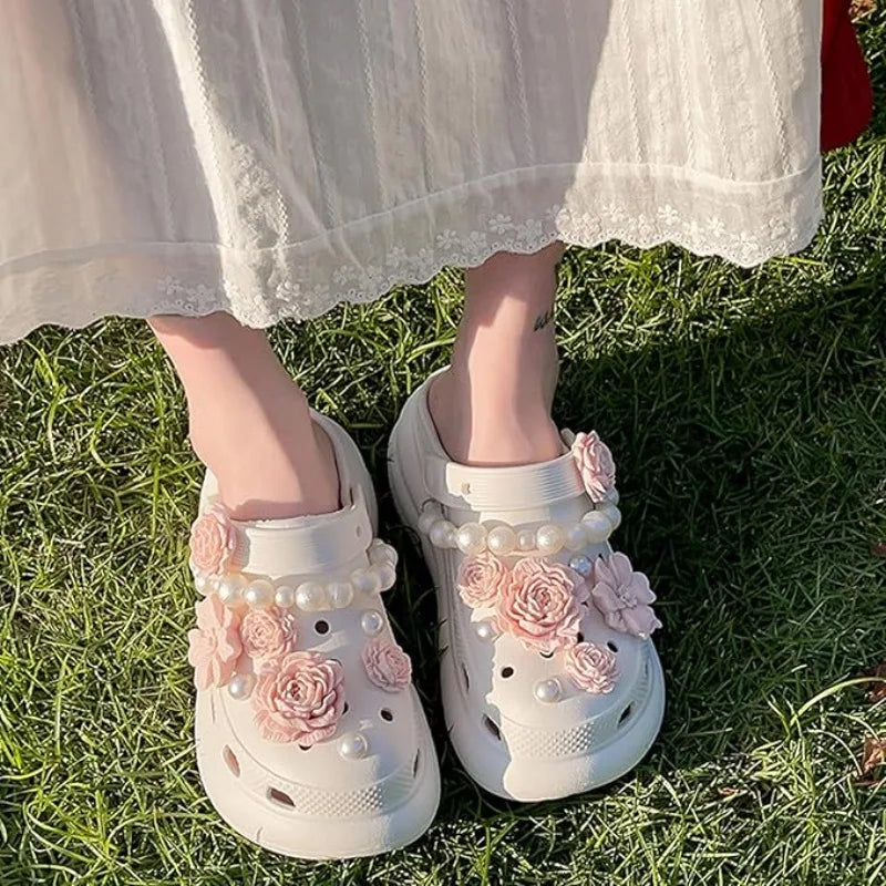 Cute Shoe Charms Set DIY Flower Hole Shoe Buckle Shoes Accessories 3D Flower Bouquet Bone White Hole Shoe Decorations For Women Pi-Mart