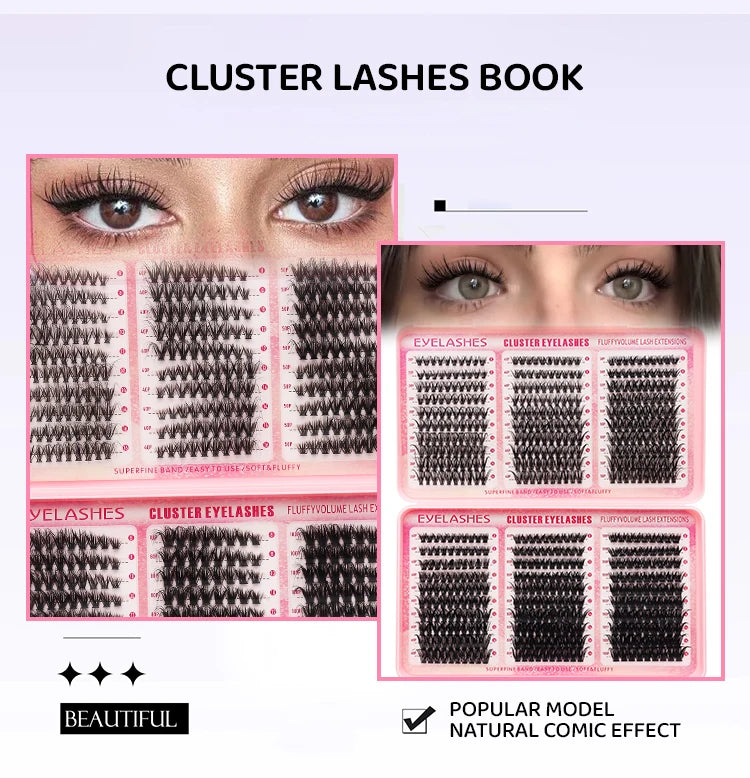 DINGSEN Eyelash Clusters Book Large Capacity Volume Individual Lashes Book Natural Long DIY Cluster Eyelash Extensions Makeup Pi-Mart