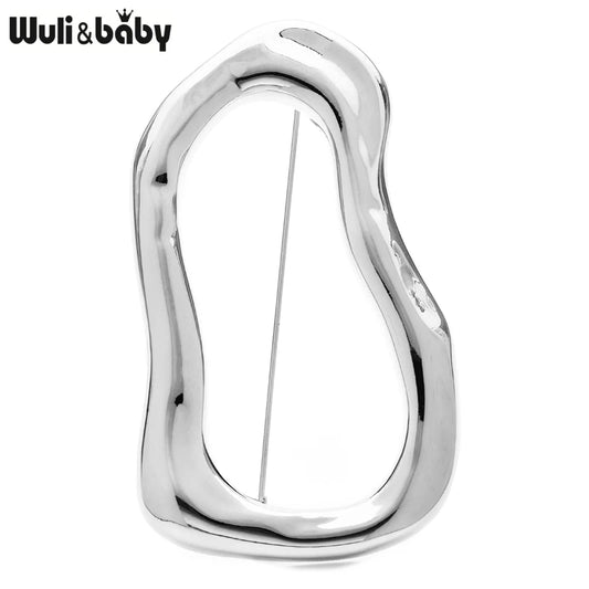 Wuli&baby Stainless Steel Big Circle Brooches Pins For Women Men 2-color All-match Geometric Brooch Gifts Pi-Mart