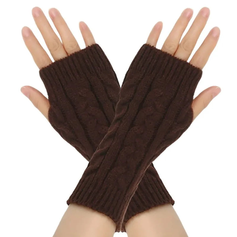 Women Stylish Hand Warmer Winter Gloves Arm Crochet Knitting Faux Wool Mitten Warm Fingerless Glove Twist Pattern Women Gloves Pi-Mart