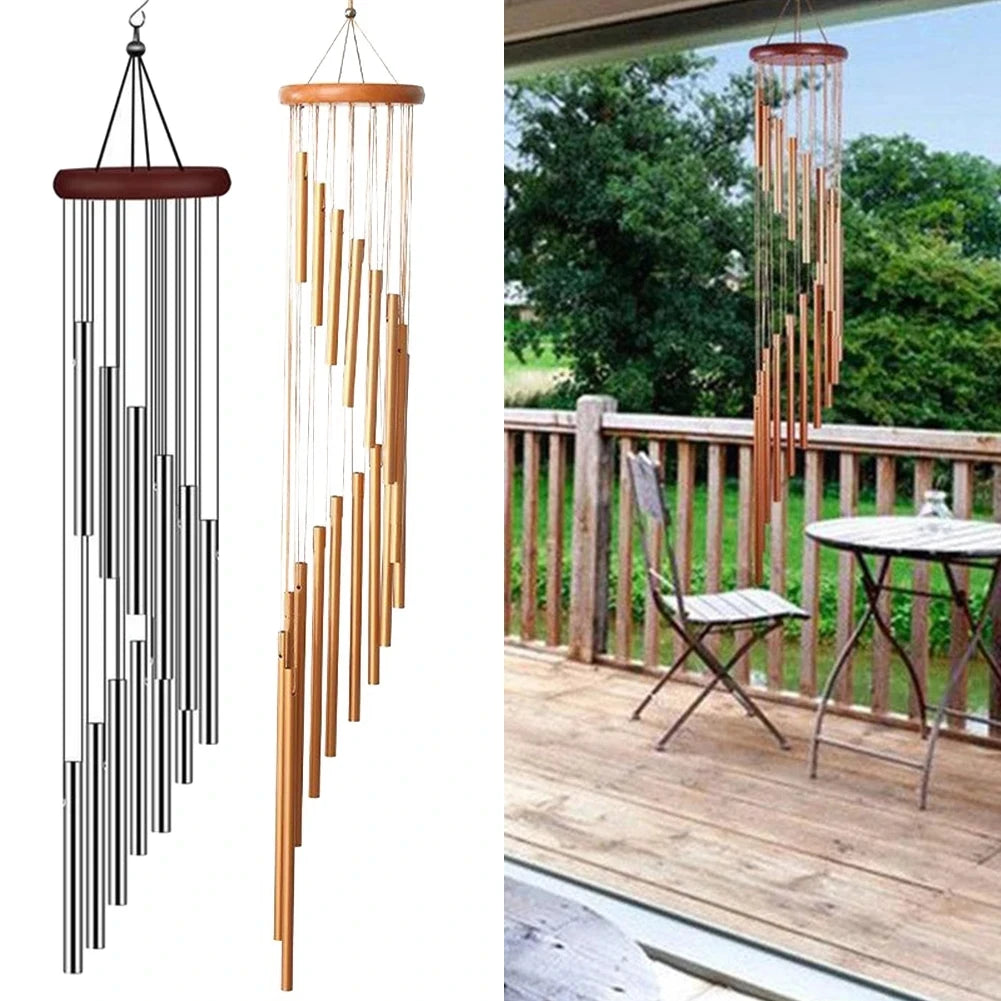 1piece 12 Tubes Aluminum Alloy Wind Chimes with Hook Gold/silver Bells for Outside Home Wedding Party Memorial Decoration Gifts Pi-Mart