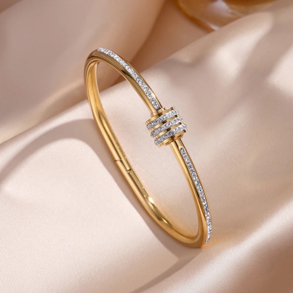 ZAKOL 5/1pcs Sparkling Zirconia Inlaid Stainless Steel Bracelet Set for Women Stackable Bangles Fashion Non Fading Jewelry Gift Pi-Mart