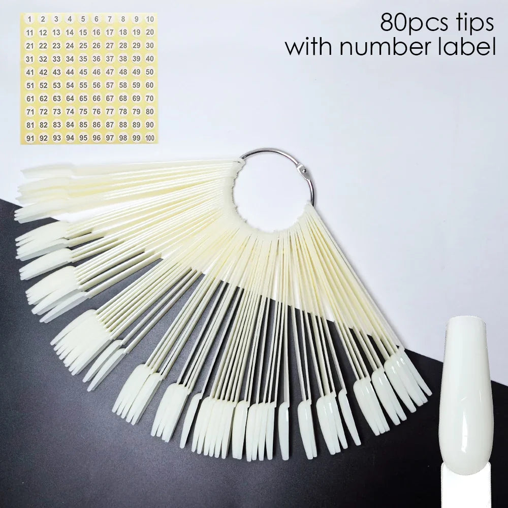 80/50/20pcs Nail Display Sticks Nail Swatch False Nail Tips Nail Gel Polish Practice Clear Display Board for Nail Art Tools Tri Light Beauty