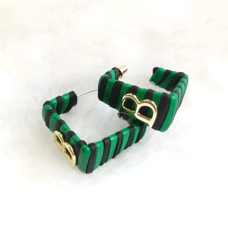 28 Colors Zebra Pu Leather Square Hoop Earrings For Women Fashion Jewelry Letter Alphabet Geometric Stripe Pendientes Mujer Pi-Mart