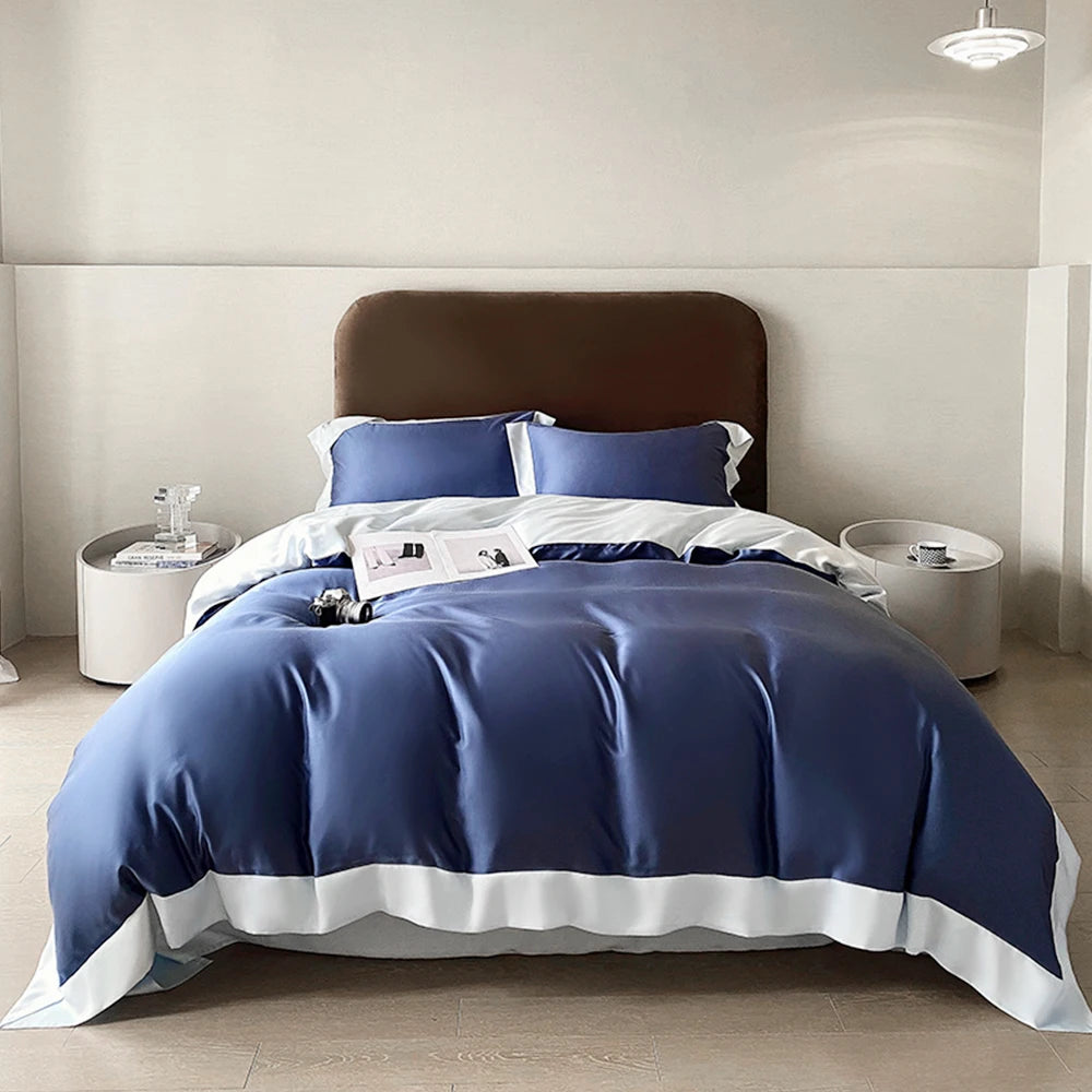 Liv-Esthete Top Grade 100% Silk Duvet Cover Set Queen King Yellow White Bedding Set Flat Sheet Beauty Pillowcase Bed Linen Pi-Mart