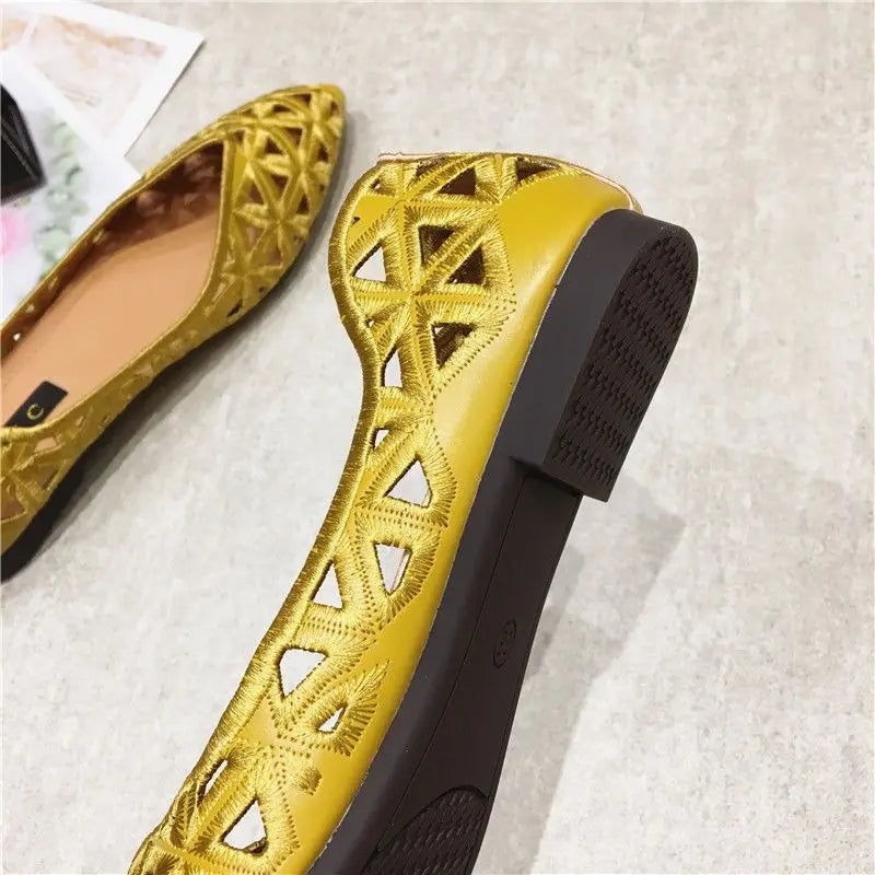 Flat Shoes Women 2026 Summer Pointy Joker Hollow Leisure Commuter Flat Spring Elegant Women's Shoes Breathable Hole Shoes Pi-Mart
