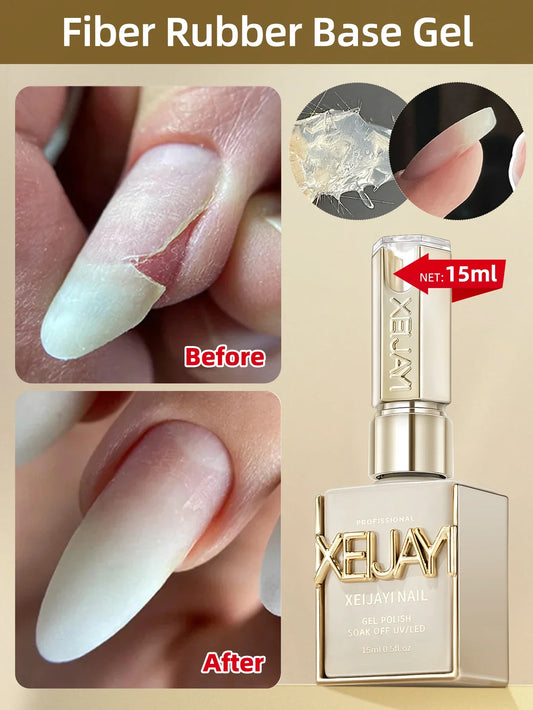 1pc 15ml Fiber Rubber Base Gel Nail Polish Starter Pure Soak Off No Wipe Nail Gel Polish Suitable For Home Manicure DIY Tri Light Beauty