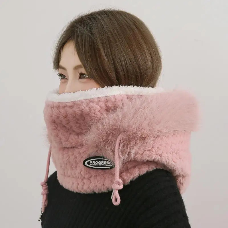 Simple Solid Color Cycling Windproof Cap Thickened Neck Warmer Ear Protection Hat Keep Warm Windproof Winter Hat Scarf Set Pi-Mart