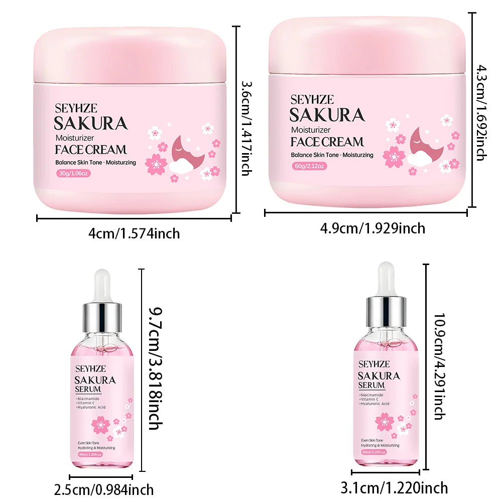SEYHZE Sakura Collagen Essence + Moisturizing Cream Facial Care Set - 2pcs Packed with Collagen Peptides Vitamin C/E Aloe Niacin Pi-Mart
