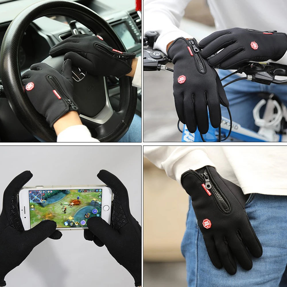 Winter Cycling Gloves Men Women Motorcycle Fleece Sport Zipper Autumn Touch Screen Warm Water-Repellent Windproof Non-slip Glove Pi-Mart