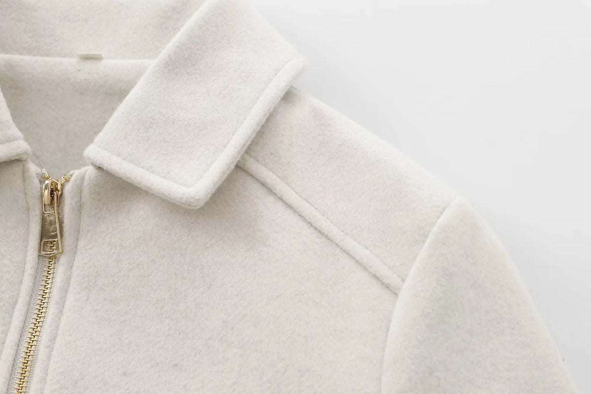 Women's Zipper Jacket Coat New Winter Long Sleeve Pocket Outerwear Coat Short Street Elegant Women's Jacket Pi-Mart