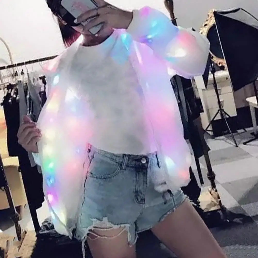 Hooded Light-up Jacket Glow Jacket Led Hooded Jacket Vibrant Colors Long Sleeve Pockets for Clubbing Concerts Dancing Parties LadyShow.Store
