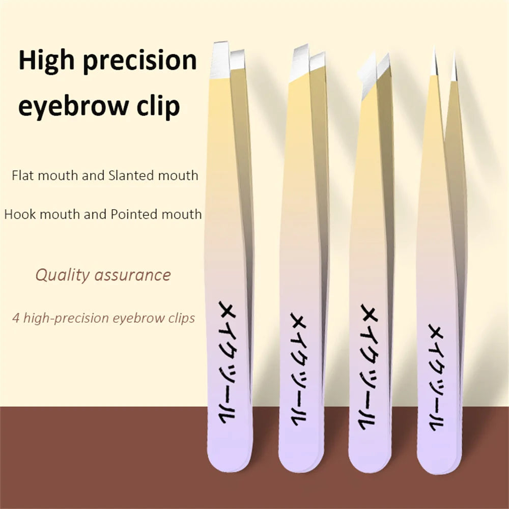 Ouriner Eyebrow Tweezers Set 4 Pcs Stainless Steel Eyebrow Forceps Professional Beauty Tool Set For Facial Hair Inward Growing LadyShow.Store