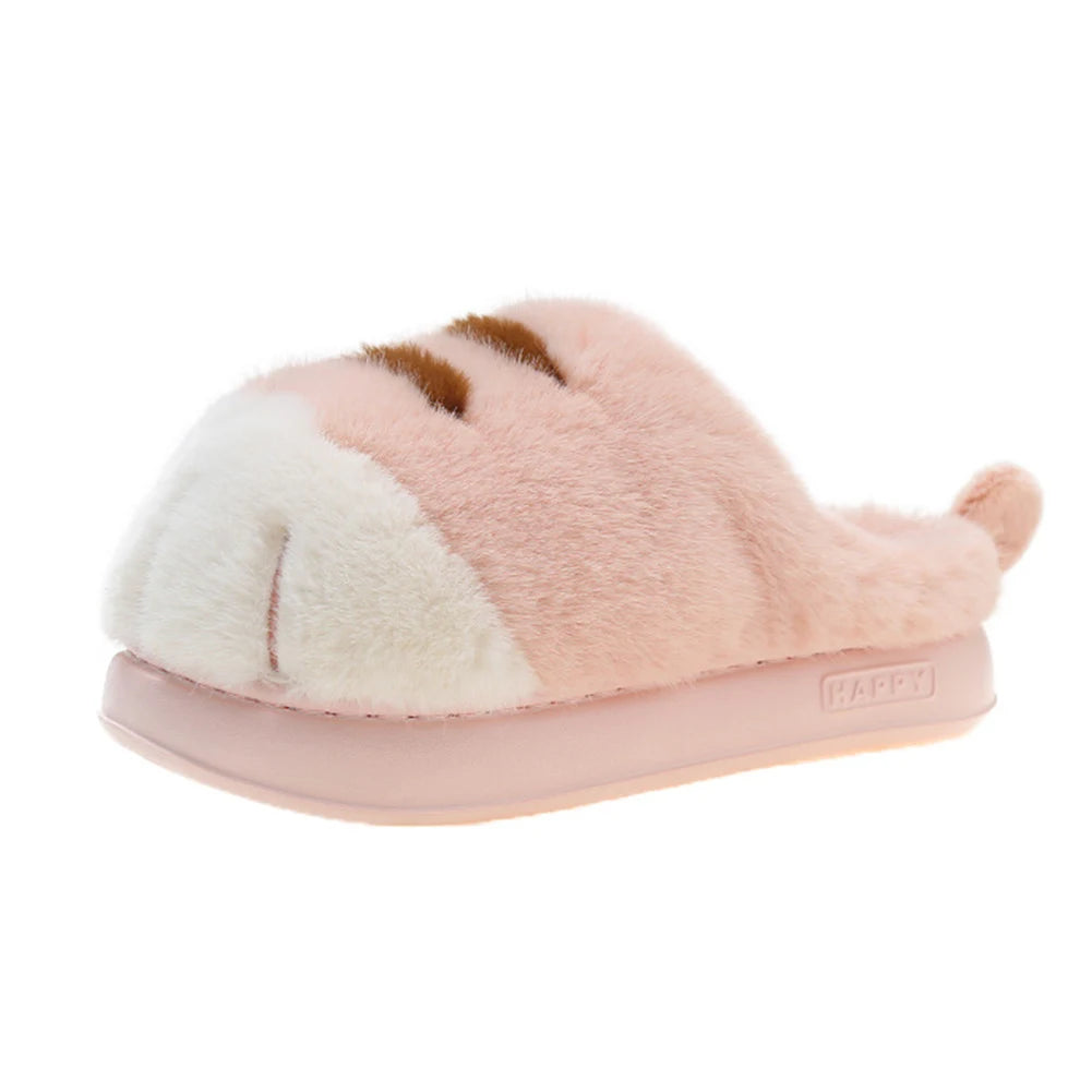 3D Cat Paw Plush Slippers Warm Slip-on House Shoes Anti Slip Flat Thermal Slippers Furry Paw Couple Slippers for Autumn Winter Pi-Mart