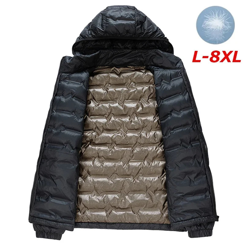 Men Winter New Down Jacket Men Hooded Waterproof Windproof Puffer Jacket Detachable Hat Coat Casual Lightweight Down Jacket Male LadyShow.Store