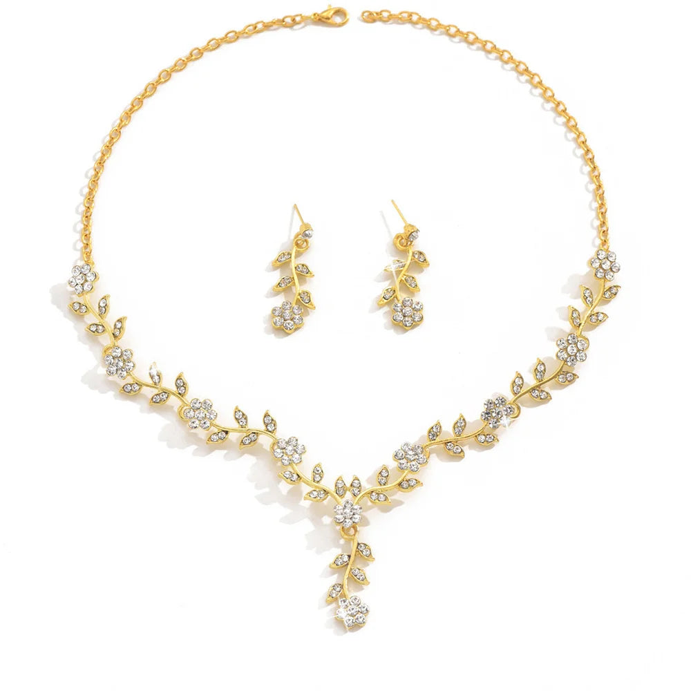 Sweet Jewelry Set Exquisite Rhinestone Pendant Banquet Party Women Fashion Romantic Crystal Necklace Earring Accessory Set Pi-Mart