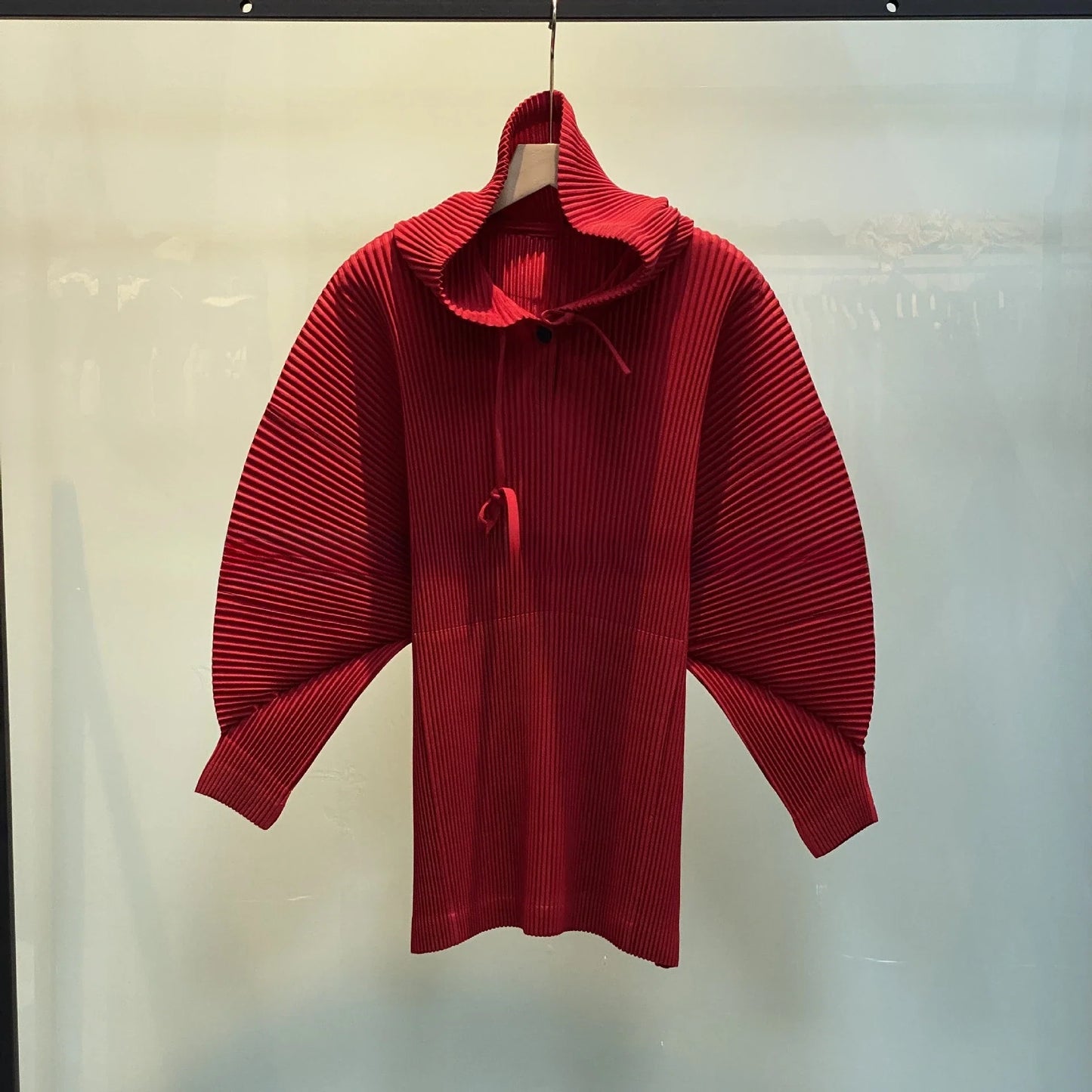 Miyake Pleated Sweatshirt Pit Stripe Zipper Standing Collar Jacket Women 2025 New Casual Pullover Hundred Pleat Skinny Tops LadyShow.Store