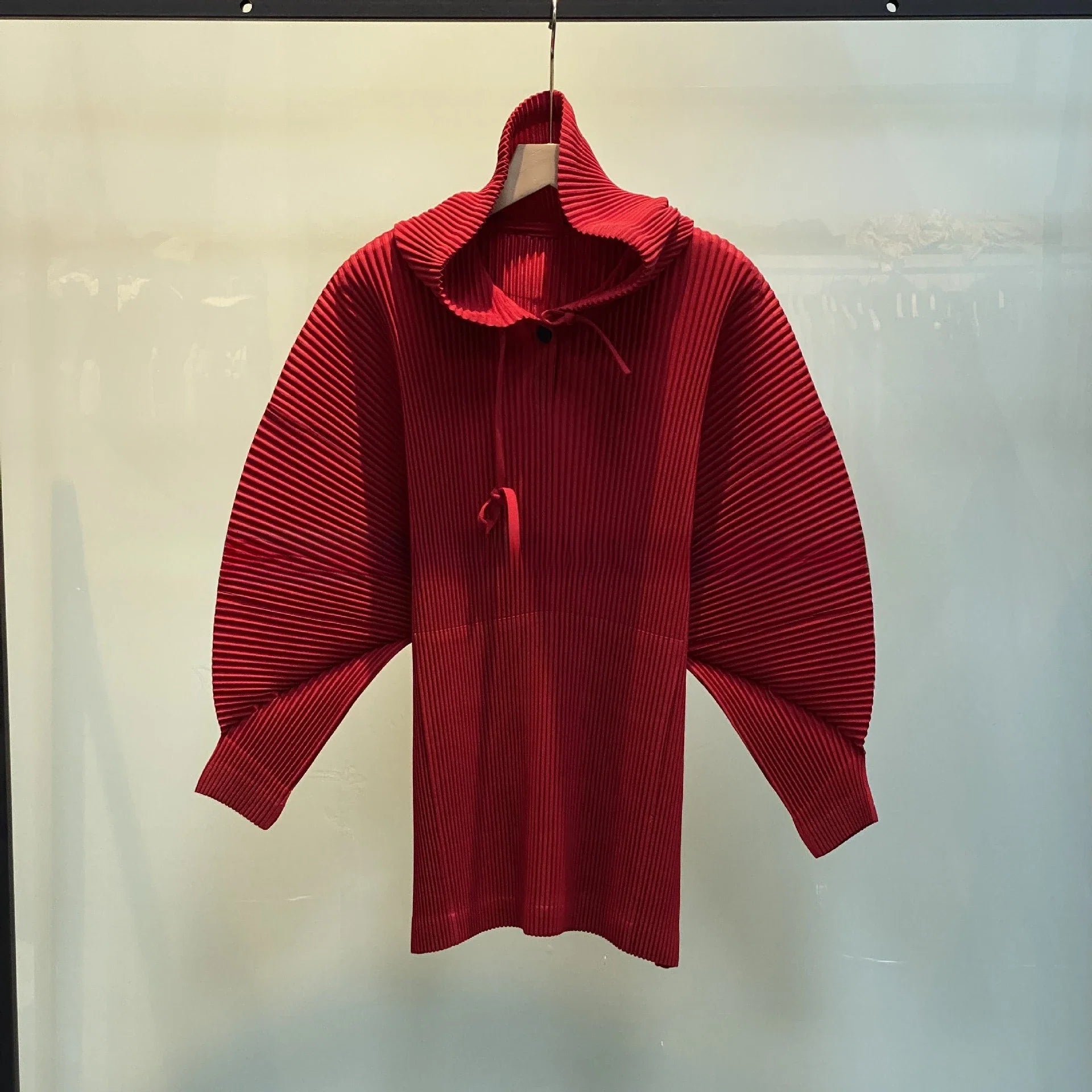 Miyake Pleated Sweatshirt Pit Stripe Zipper Standing Collar Jacket Women 2025 New Casual Pullover Hundred Pleat Skinny Tops LadyShow.Store