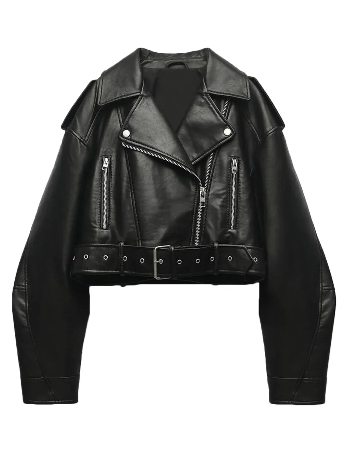 Fitaylor Women Faux PU Leather Jacket Casual Lady Lapel Zipper Short Leather Jacket High Street Motorcycle Coat LadyShow.Store