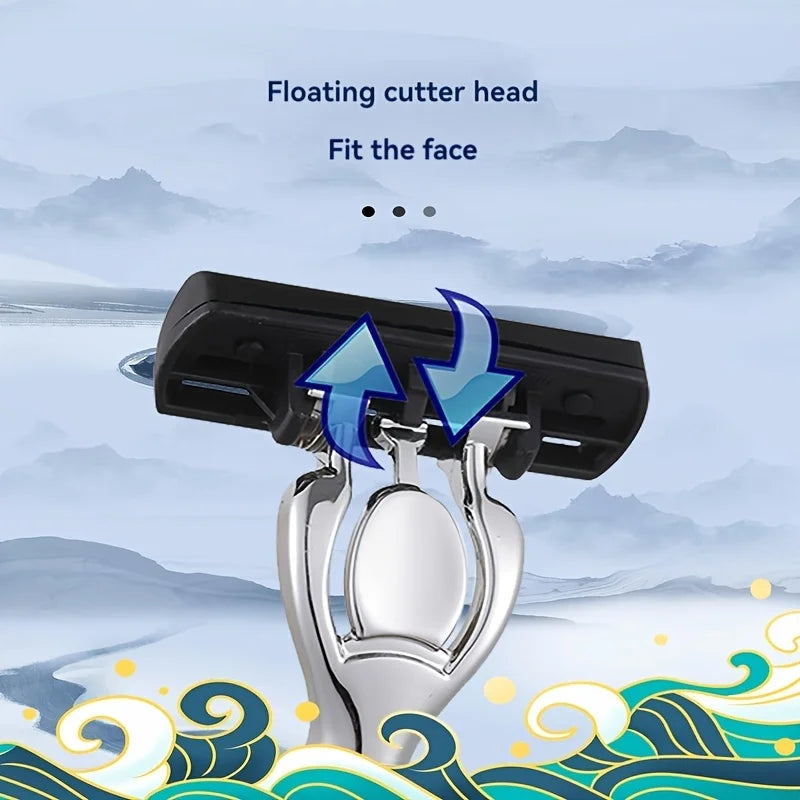 6-layer razor blade, men's stainless steel blade, classic water washed razor, sharp blade for clean shaving Tri Light Beauty