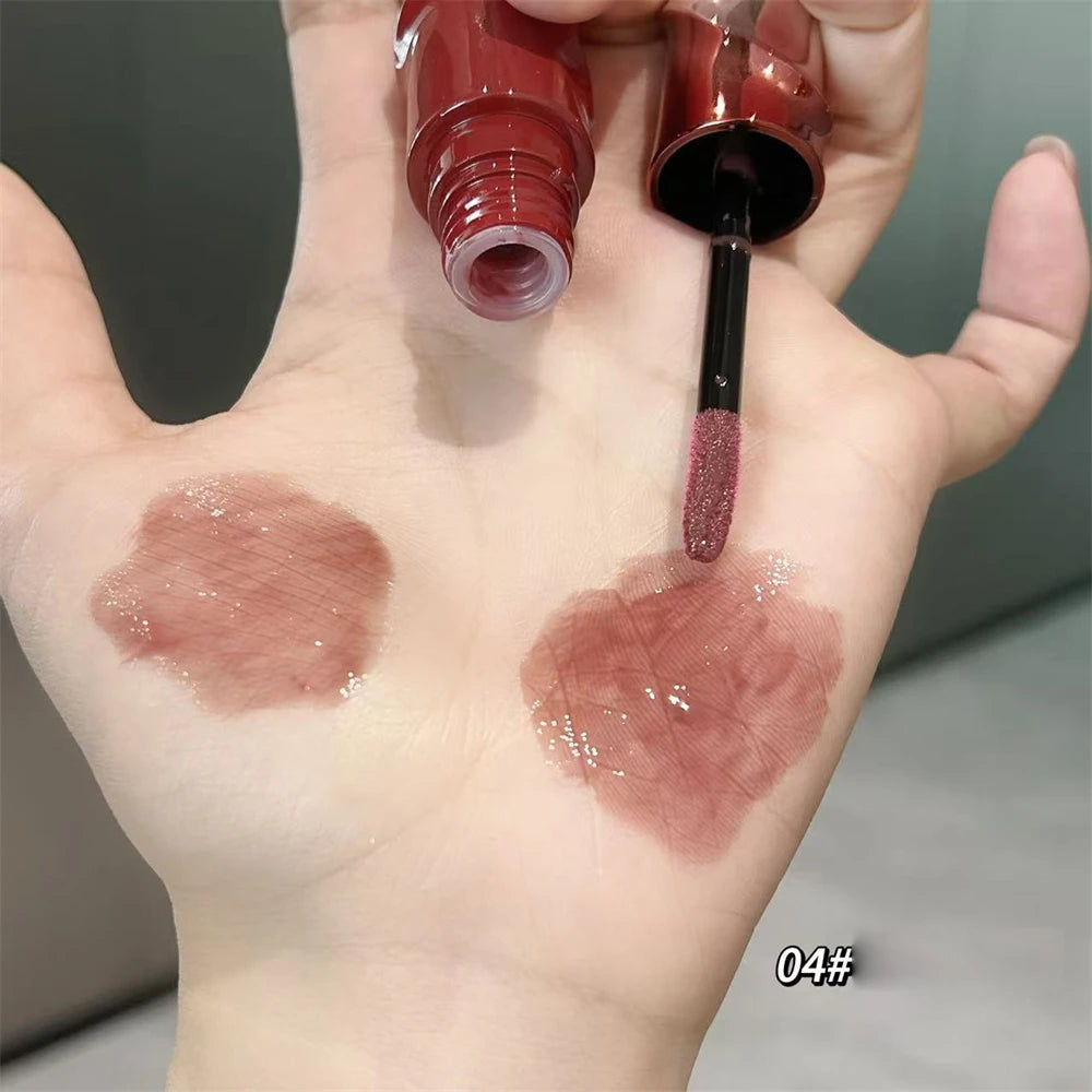 Crystal Nude Gray Glossy Lip Stain Mirror Korean Lip Glaze Sheer Nude Glitter Lip Tint Watery Shine Plumping Lipgloss Cosmetics Pi-Mart