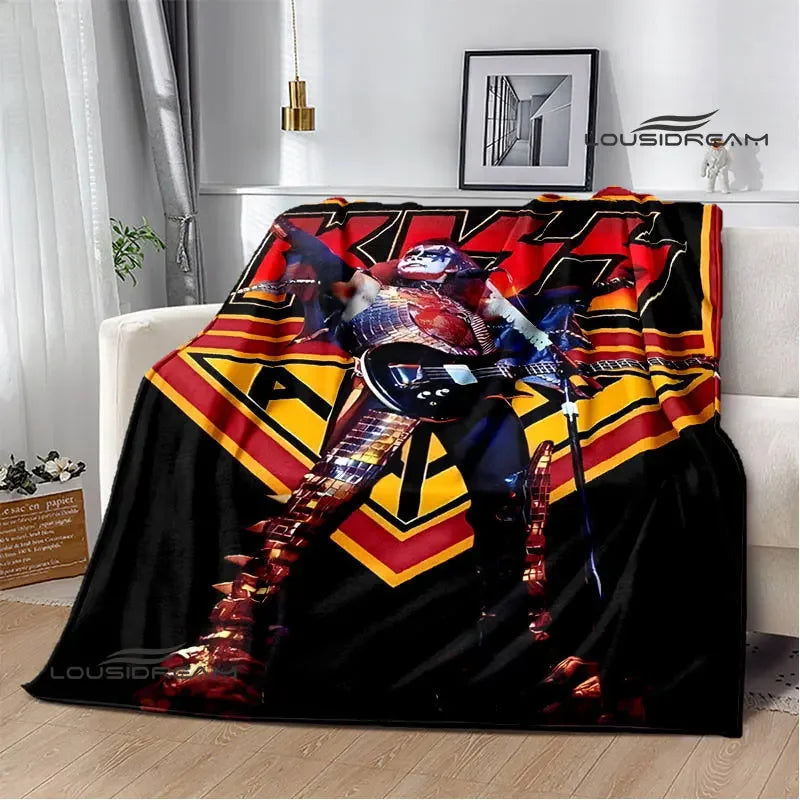 Kiss Band Printed Blanket picnic blanket Warm Blanket Flannel Home Travel Blanket throw blanket bed linings Birthday Gift Pi-Mart