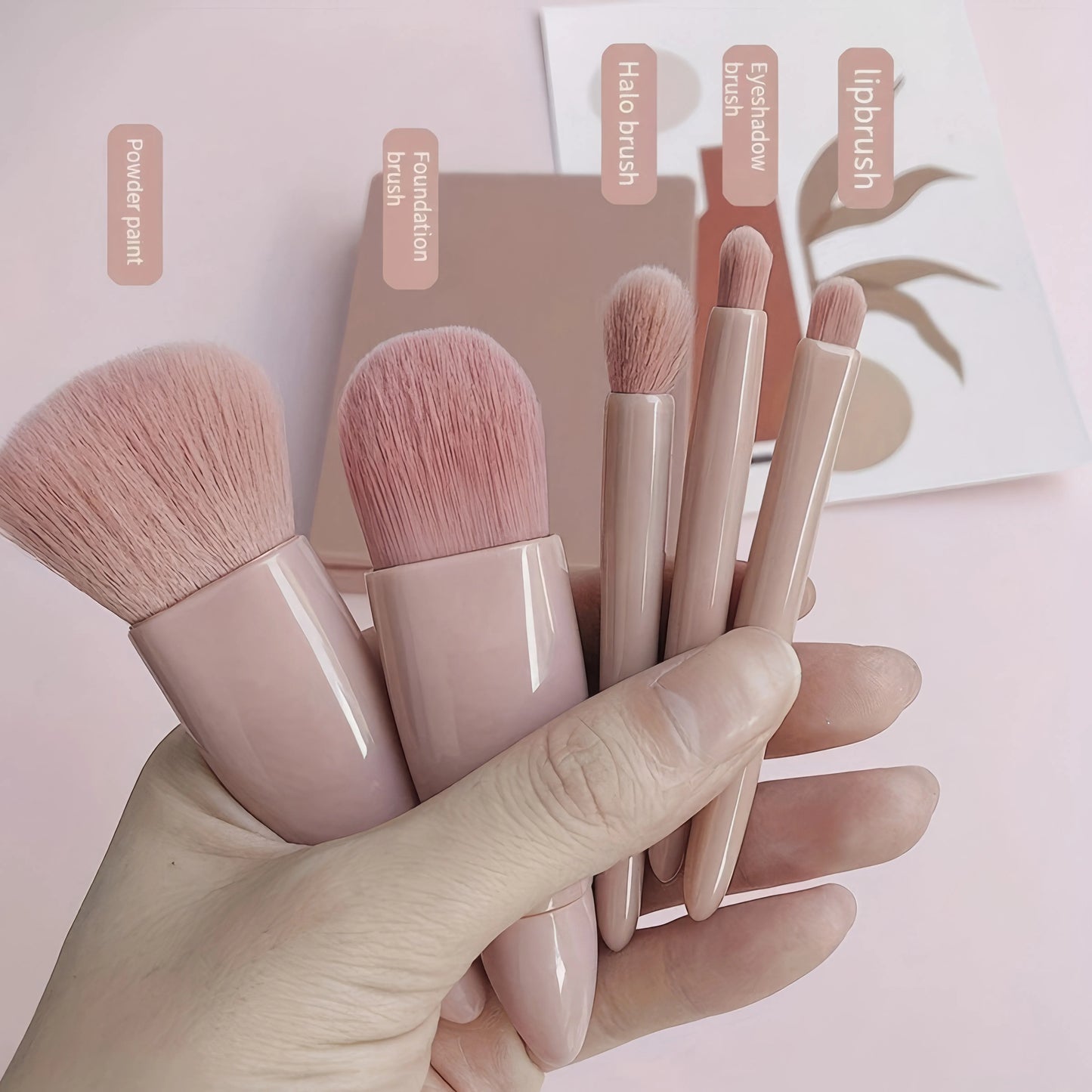 5-Piece Pink Makeup Brush Kit | Complete Set of Professional & Soft Synthetic Hair Brushes | Easy Storage & Carrying Tri Light Beauty