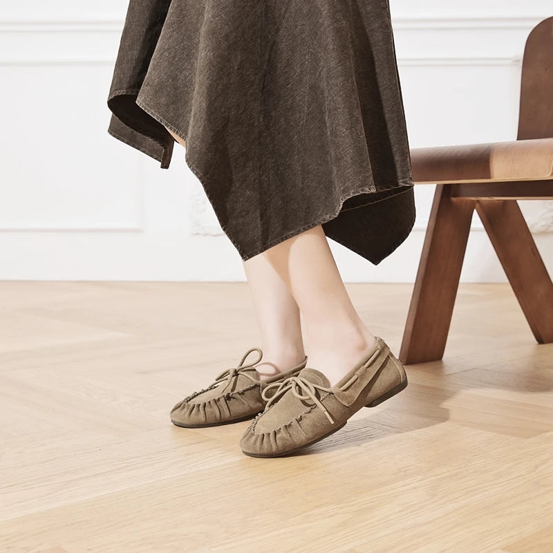 AIYUQI 2026 New Women's Flats Shoes Hand-sewn Pleats Women Loafers Large Size Casual Leather Female Shoes Pi-Mart